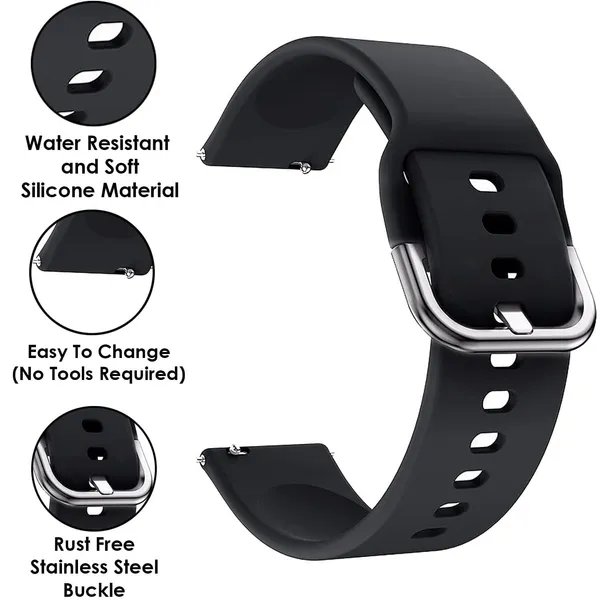 Black_With_Silver_Buckle_22Mm_Watch_Strap_Compatible_For_Phoenix_Ultra/Phoenix/Pulse_2/Xtend_Pro/Xtend_Call_And_All_22Mm_Wristwatch_And_Smartwatches