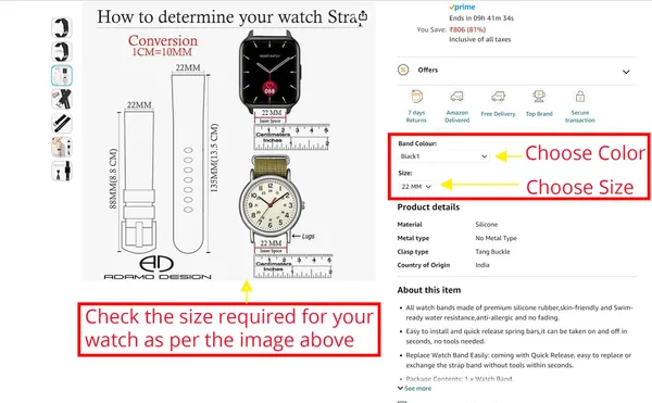 Black_With_Silver_Buckle_22Mm_Watch_Strap_Compatible_For_Phoenix_Ultra/Phoenix/Pulse_2/Xtend_Pro/Xtend_Call_And_All_22Mm_Wristwatch_And_Smartwatches