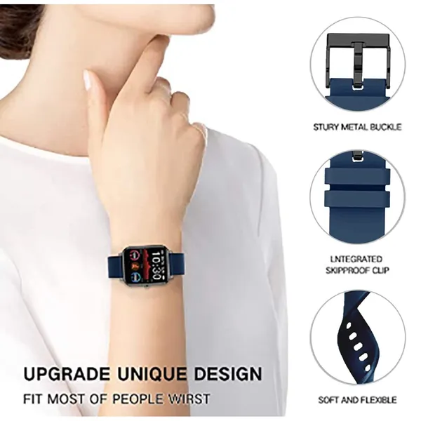 Blue_&_Black_22Mm_Navy_Silicone_Watch_Strap_Compatible_For_Phoenix_Ultra/Phoenix/Pulse_2/Xtend_Pro/Xtend_Call_And_All_22Mm_Wristwatch_And_Smartwatches