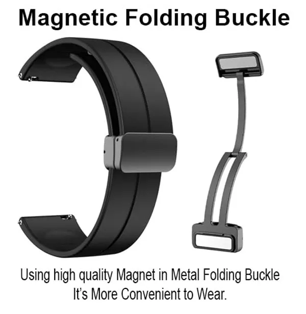 22Mm_Silicone_Black_Strap_With_Folding_Magnetic_Lock_Compatible_With_Sam_Galaxy_Watch_3_45Mm/_Galaxy_Watch_46Mm/Gear_S3_Classic/Frontier_Compatible_All_22Mm_Watches(Only_Strap)