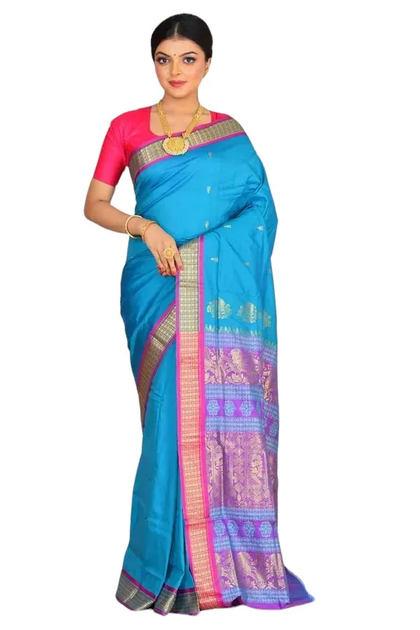 Light_Blue_Art_Silk_Blend_Self_Design_Sambalpuri_Saree_For_Women
