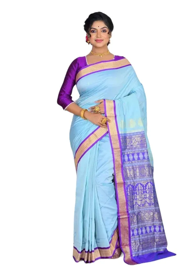 Blue_Art_Silk_Blend_Self_Design_Sambalpuri_Saree_For_Women