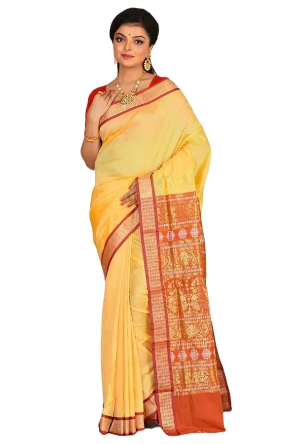 Yellow_Art_Silk_Blend_Self_Design_Sambalpuri_Saree_For_Women