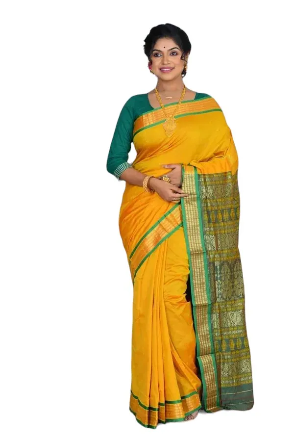 Mustard_Art_Silk_Blend_Self_Design_Sambalpuri_Saree_For_Women