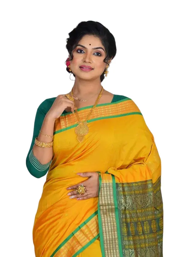 Mustard_Art_Silk_Blend_Self_Design_Sambalpuri_Saree_For_Women