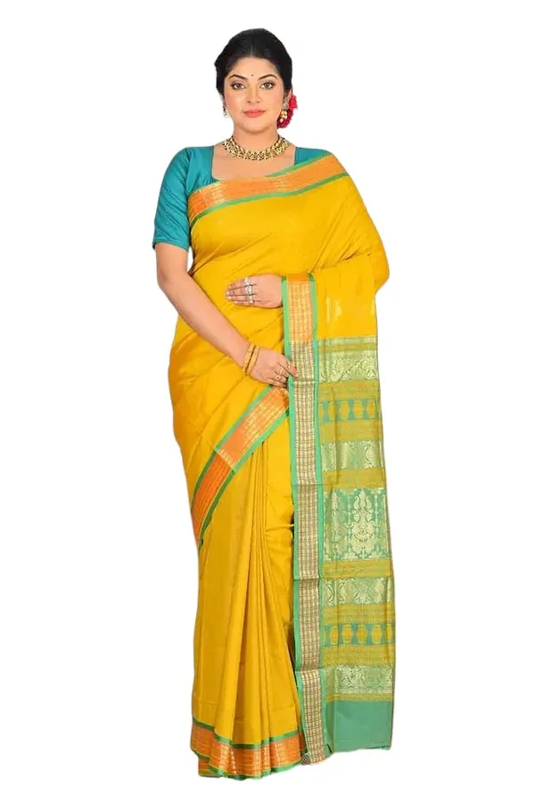Mustard_Art_Silk_Blend_Self_Design_Sambalpuri_Saree_For_Women