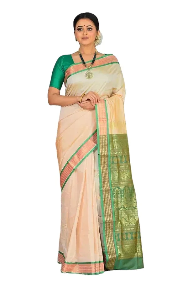 Cream_Art_Silk_Blend_Self_Design_Sambalpuri_Saree_For_Women