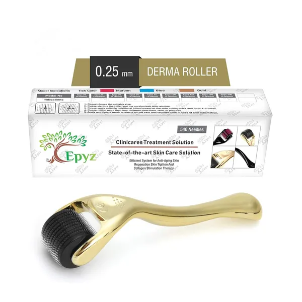 Golden_Derma_Roller_Cosmetic_Micro_Needling_Instrument_with_540_Needles_for_Acne,_Skin,_Hair_Loss,_With_Storage_Case