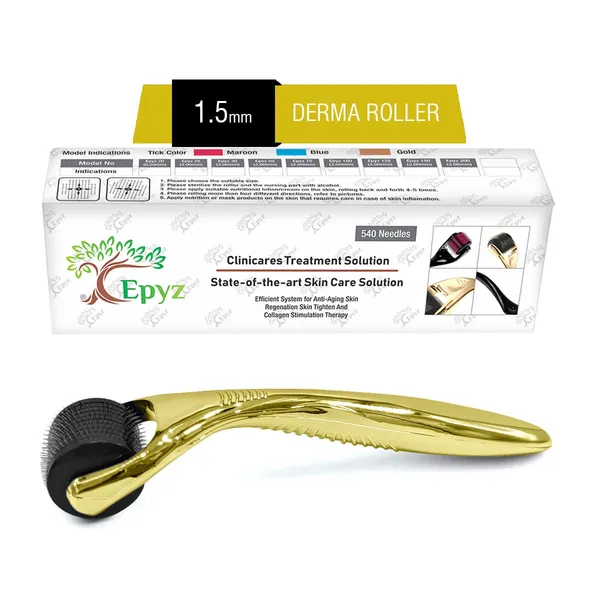 Golden_Derma_Roller_Cosmetic_Micro_Needling_Instrument_with_540_Needles_for_Acne,_Skin,_Hair_Loss,_With_Free_Storage_Case