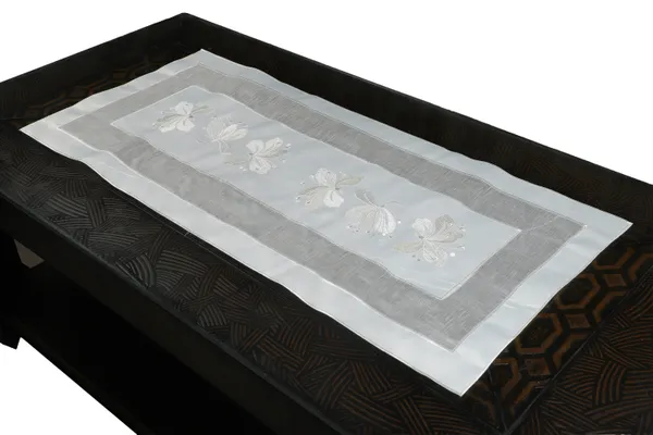 White_Tissue_Embroidery_Butterfly_Design_Centre_Table_Runner_[15x33_Inches]