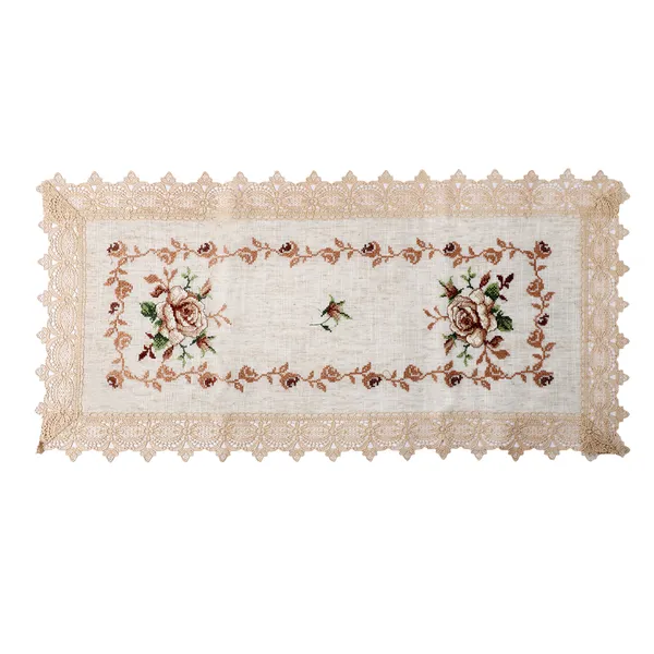 Brown_Cross_Stitch_Embroidery_Rose_Design_Centre_Table_Runner_[15x33_Inches]