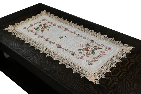 Brown_Cross_Stitch_Embroidery_Rose_Design_Centre_Table_Runner_[15x33_Inches]