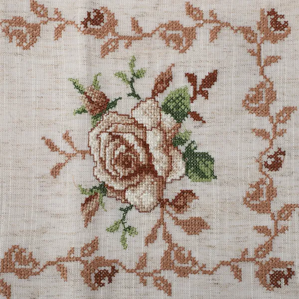 Brown_Cross_Stitch_Embroidery_Rose_Design_Centre_Table_Runner_[15x33_Inches]