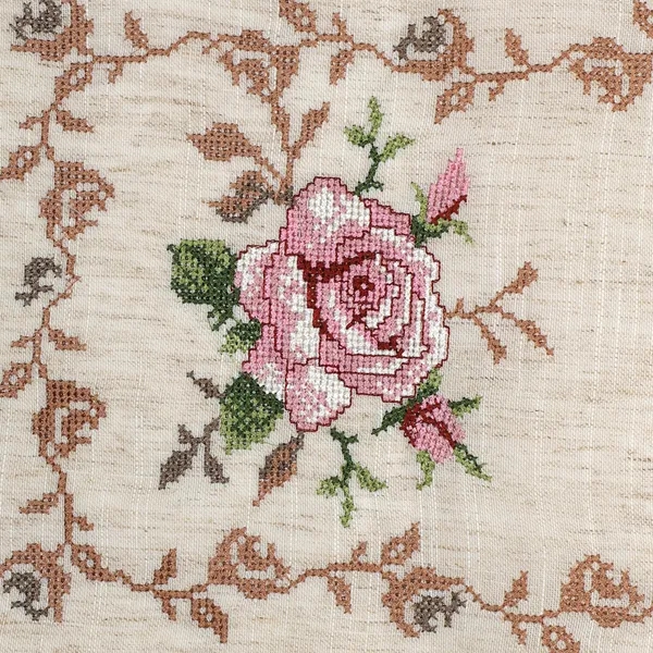 Gold_Pink_Cross_Stitch_Embroidery_Rose_Design_Centre_Table_Runner_[15x33_Inches]