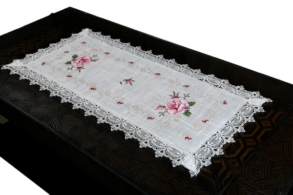 Pink_Cross_Stitch_Embroidery_Rose_Design_Centre_Table_Runner_[15x33_Inches]