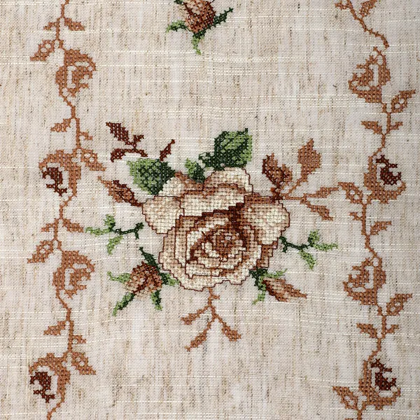 Brown_Cross_Stitch_Embroidery_Rose_Design_Dining_Table_Runner_[15x70_Inches]