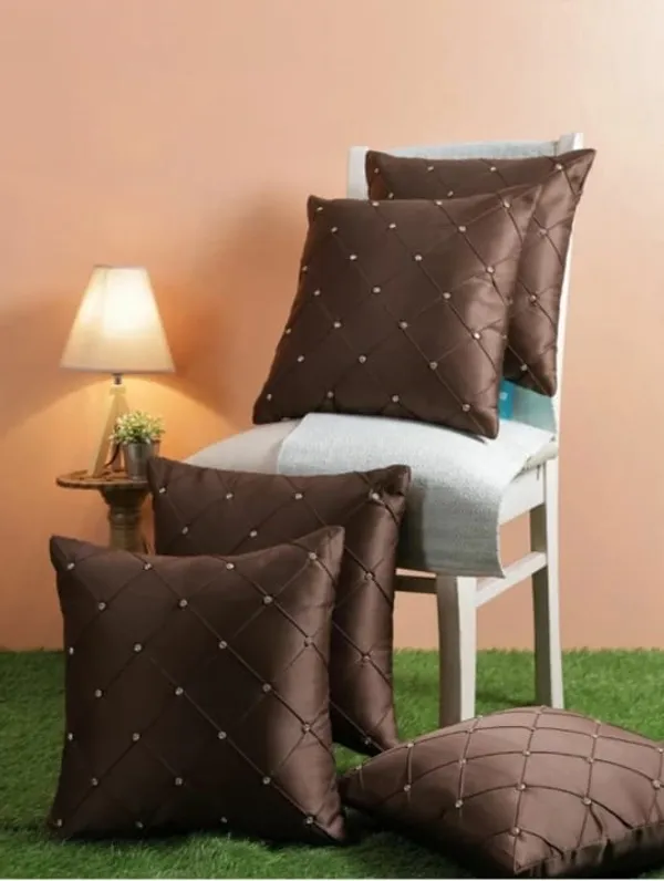 Set_Of_2_Brown_Satin_Diamond_Design_Cushion_Cover_[24x24_Inches]