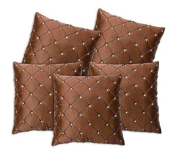 Set_Of_2_Brown_Satin_Diamond_Design_Cushion_Cover_[24x24_Inches]