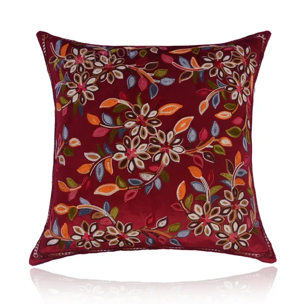 Set_Of_2_Maroon_velvet_Kashmiri_Kadhai_Design_Cushion_Cover_[16x16_Inches]
