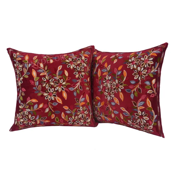 Set_Of_2_Maroon_velvet_Kashmiri_Kadhai_Design_Cushion_Cover_[16x16_Inches]