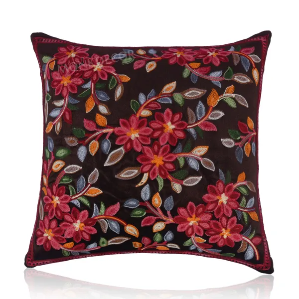 Set_Of_5_Brown_velvet_Kashmiri_Kadhai_Design_Cushion_Cover_[16x16_Inches]