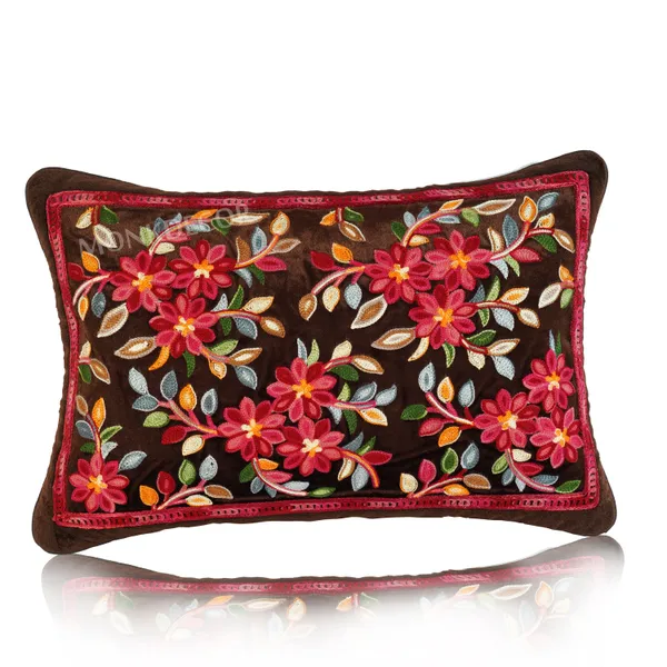 Set_Of_2_Brown_velvet_Kashmiri_Kadhai_Design_Cushion_Cover_[12x18_Inches]