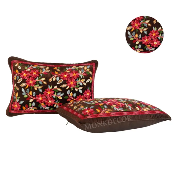 Set_Of_2_Brown_velvet_Kashmiri_Kadhai_Design_Cushion_Cover_[12x18_Inches]