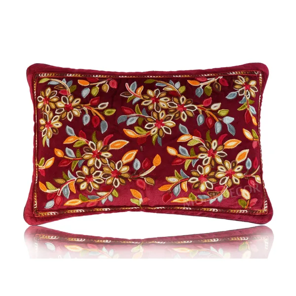 Set_Of_2_Maroon_velvet_Kashmiri_Kadhai_Design_Cushion_Cover_[12x18_Inches]