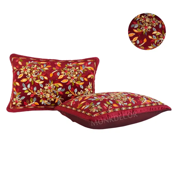 Set_Of_2_Maroon_velvet_Kashmiri_Kadhai_Design_Cushion_Cover_[12x18_Inches]