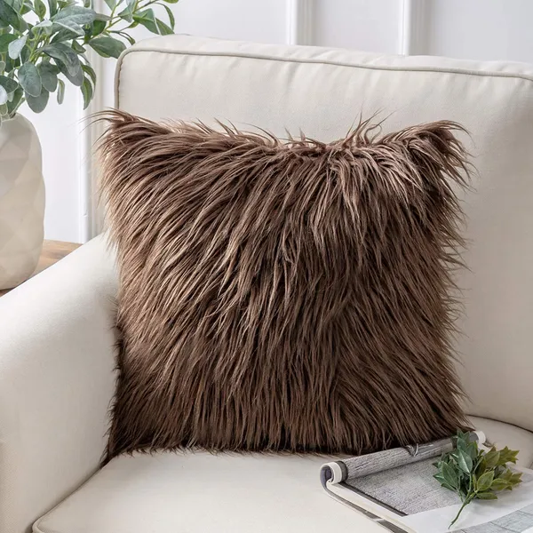 Set_Of_2_Brown_velvet_Long_Fur_Design_Cushion_Cover_[24x24_Inches]