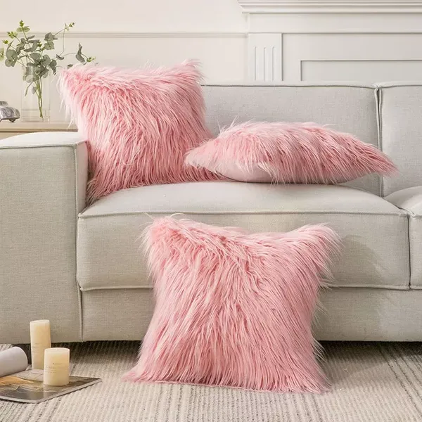 Set_Of_2_Pink_velvet_Long_Fur_Design_Cushion_Cover_[24x24_Inches]