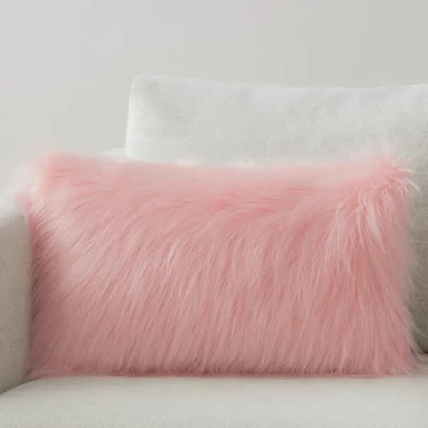 Set_Of_2_Pink_velvet_Long_Fur_Design_Cushion_Cover_[12x18_Inches]