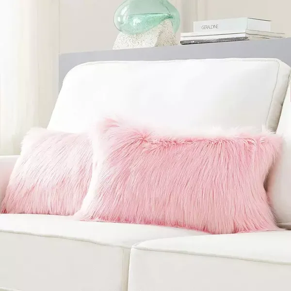 Set_Of_2_Pink_velvet_Long_Fur_Design_Cushion_Cover_[12x18_Inches]