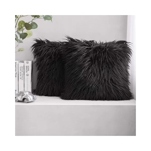 Set_Of_2_Black_velvet_Long_Fur_Design_Cushion_Cover_[16x16_Inches]