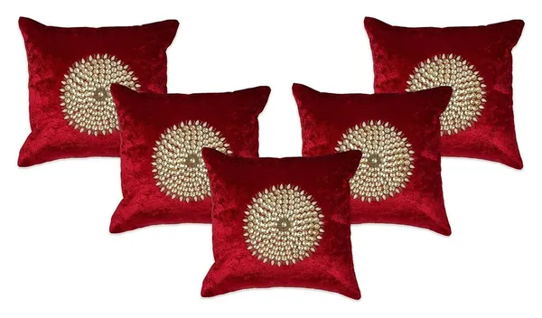 Set_Of_5_Maroon_velvet_Mandala_Design_Cushion_Cover_[16x16_Inches]
