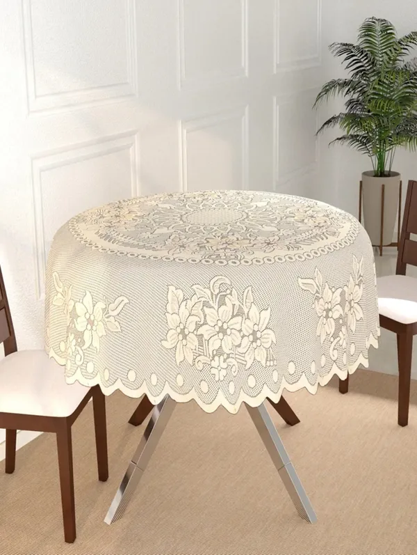 Round_Table_Cover_Poly_Cotton_Floral_Elegant_Design_Tablecloth/Cream_Table_Cover