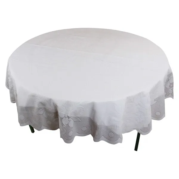 White_Net_Cotton_Plain_Design_Table_Cover_Round
