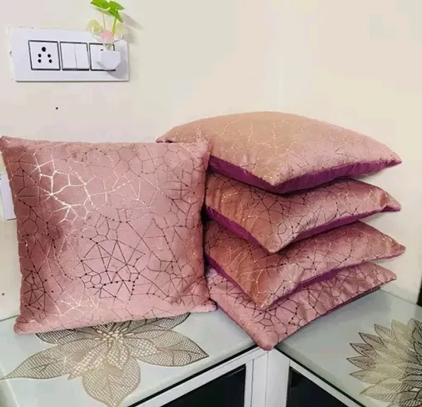 Set_Of_5_Pink_velvet_New_Dot_Line_Design_Cushion_Cover_[16x16_Inches]