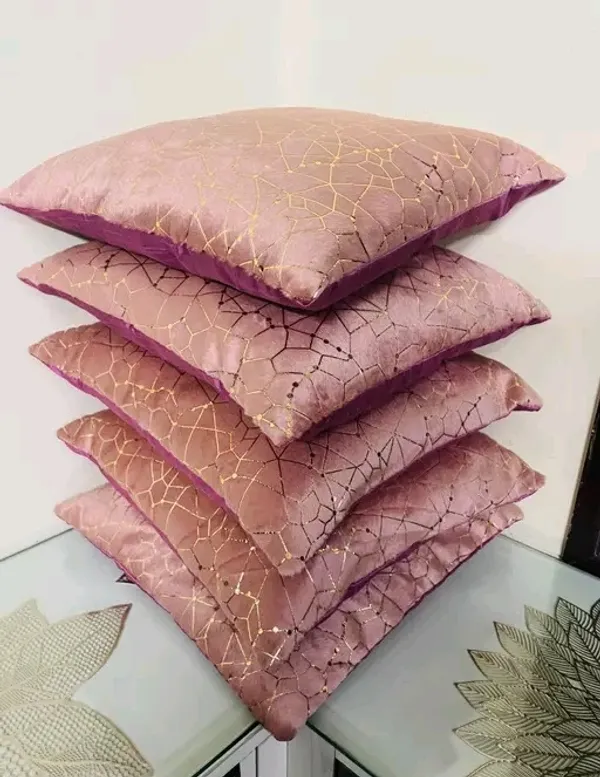 Set_Of_5_Pink_velvet_New_Dot_Line_Design_Cushion_Cover_[16x16_Inches]