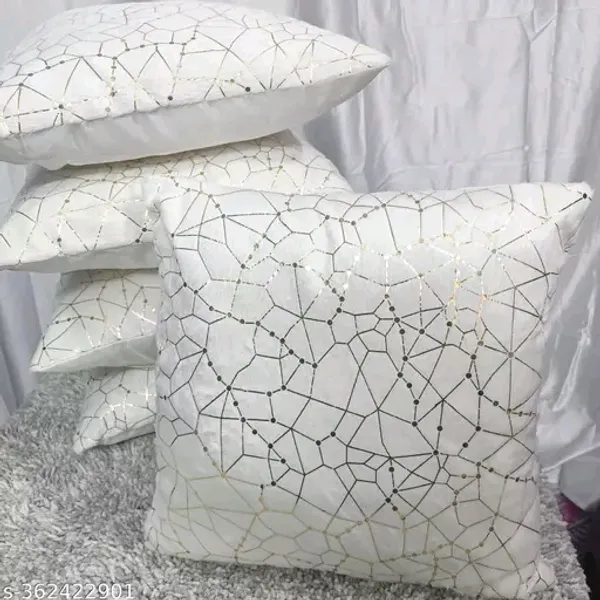 Set_Of_5_White_velvet_New_Dot_Line_Design_Cushion_Cover_[16x16_Inches]