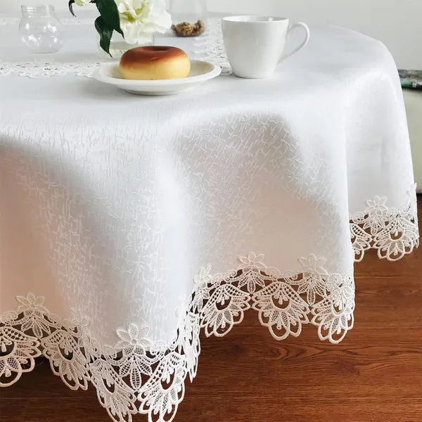 White_Starch_Polyster_Plain_Lace_Design_Round_Table_Cover