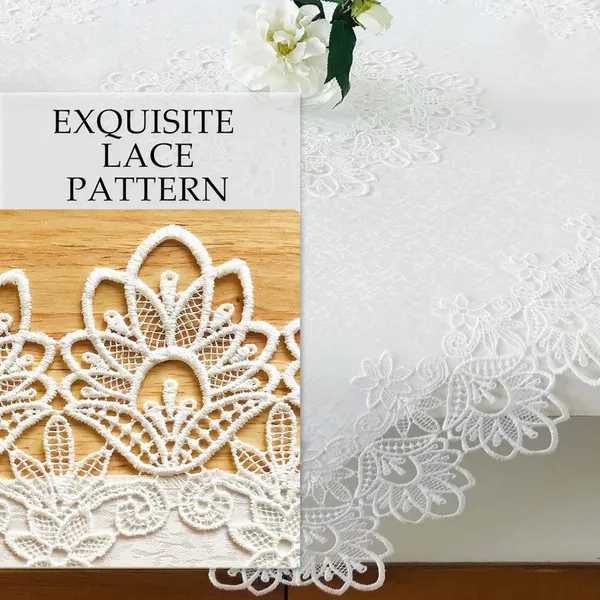 White_Starch_Polyster_Plain_Lace_Design_Round_Table_Cover