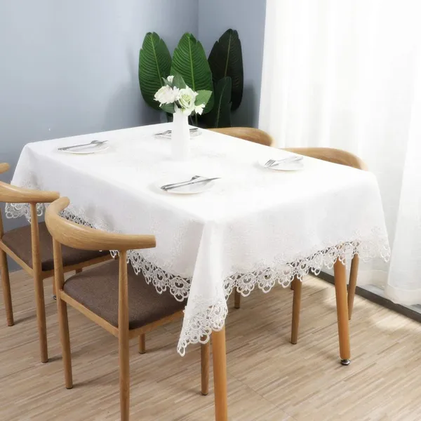 White_Starch_Polyster_Plain_Lace_Design_Table_Cover