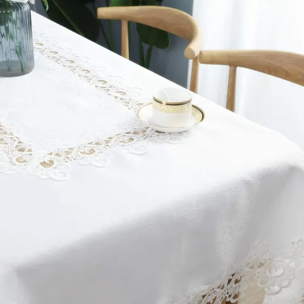 White_Starch_Polyster_Plain_Lace_Design_Table_Cover