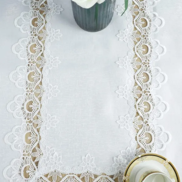 White_Starch_Polyster_Plain_Lace_Design_Table_Cover