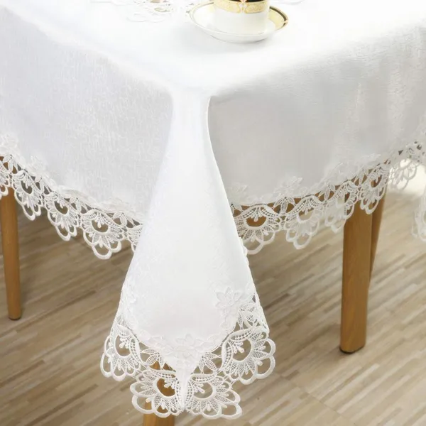 White_Starch_Polyster_Plain_Lace_Design_Table_Cover