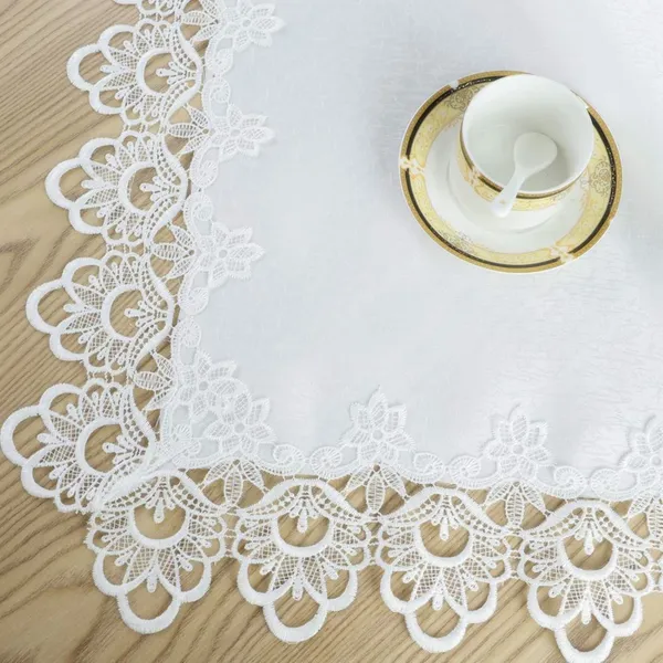White_Starch_Polyster_Plain_Lace_Design_Table_Cover