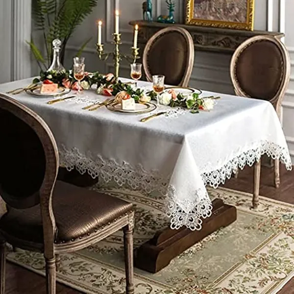 White_Starch_Polyster_Plain_Lace_Design_Table_Cover