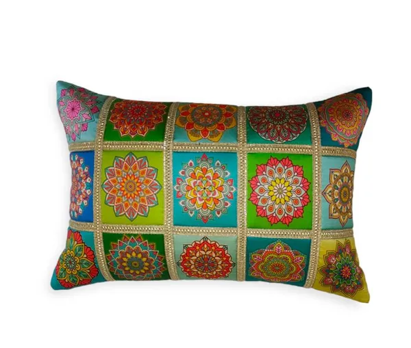 Set_Of_2_Green_Polyester_Rangoli_Design_Cushion_Cover_[12x18_Inches]