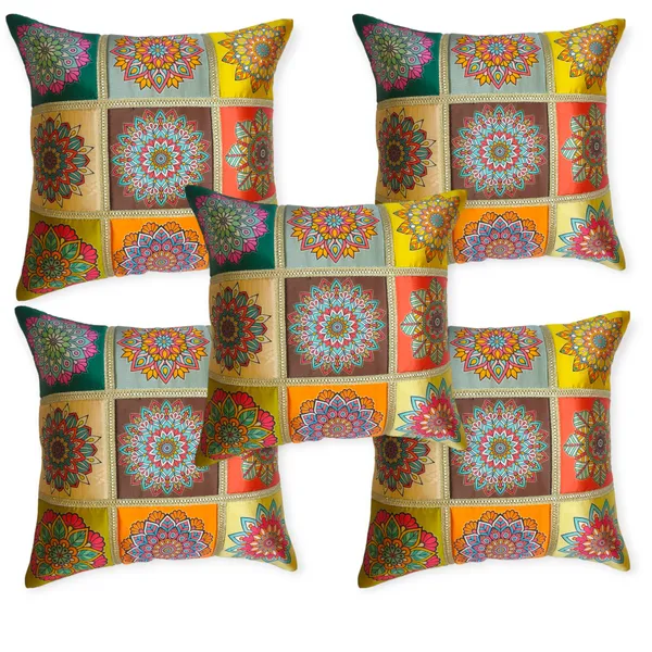 Set_Of_5_Brown_Polyester_Rangoli_Design_Cushion_Cover_[16x16_Inches]